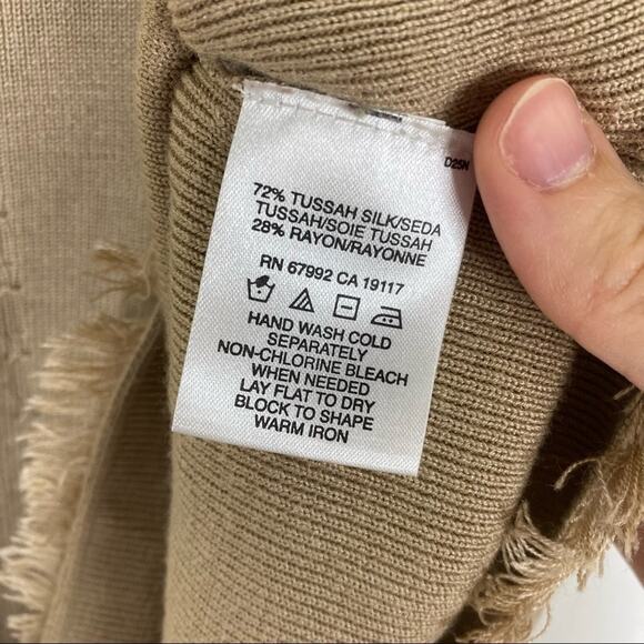 Sigrid Olsen | Y2K Tussa Silk Blend Top Tan Raw Hem Ribbed Knit Womens Small - Picture 5 of 6